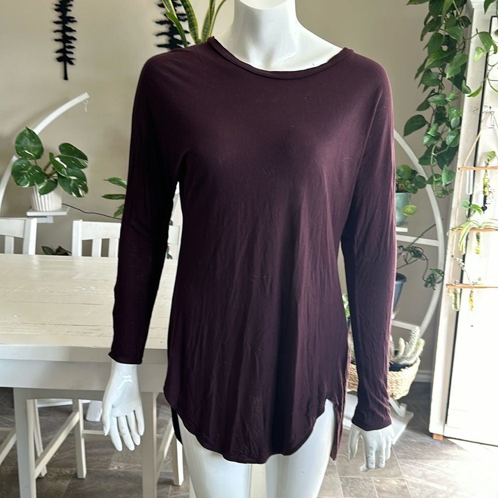 Wilfred Aritzia maroon be back long sleeve shirt, 100% rayon size small